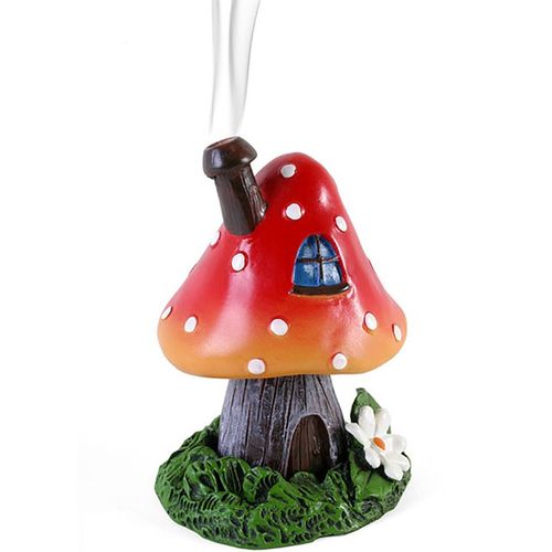 This vibrant red toadstool house incense cone holder features exquisite detailing. As the cone burns, fragrant smoke gently curls up through the chimney, creating an enchanting atmosphere. Crafted by Lisa Parker, it measures 13cm high, 9cm wide, and 8.5cm deep, with packaging dimensions of 16cm by 12cm by 11cm. Perfect for adding a magical touch to your sacred space.
