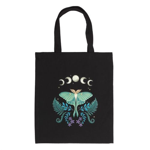 Carry your essentials with enchanting grace using this sustainable tote bag. Adorned with a mystical luna moth motif on sturdy black cotton canvas, it offers generous space perfect for daily use or magical market trips.