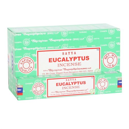 Within this enchanted box lie 12 bundles of Satya Eucalyptus incense sticks, each crafted by skilled Indian artisans from the finest natural elements. Every bundle holds 10 to 12 vegan-friendly sticks, ready to fill your sacred space with their purifying, mystical aroma.