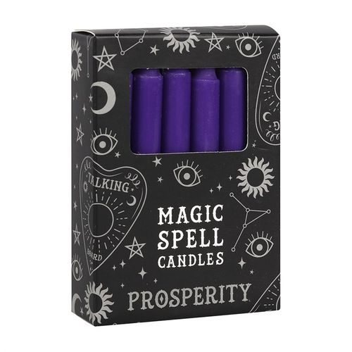 This set includes 12 purple spell candles crafted for rituals invoking prosperity, ambition, and power. Candle magic offers a straightforward way to channel your intentions—choose your goal, envision the outcome, and direct your will to bring it forth. Each candle burns for about 90 minutes and is made from a blend of 70% unscented paraffin and 30% stearic acid. Suitable for vegans, these candles are perfect for your mystical workings.