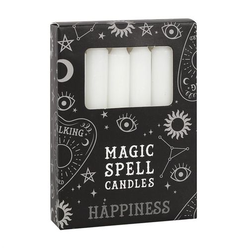 This set includes 12 white spell candles crafted to invite happiness, fresh starts, and spiritual awakening. Candle magic, a straightforward form of spellwork, involves setting an intention, envisioning the desired outcome, and channeling your will to bring it to life. Each candle burns for about 90 minutes and is made from 70% unscented paraffin and 30% stearic acid. Suitable for vegans, these candles are perfect for your mystical rituals.