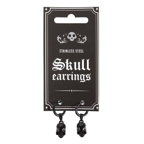 Discover a blend of gothic charm and modern style with these Black Stainless Steel Earrings, featuring distinctive skull charms hanging from elegant loops. The design combines the edgy appeal of the skulls with the sleekness of black stainless steel, creating a striking accessory perfect for those who love to make a statement.