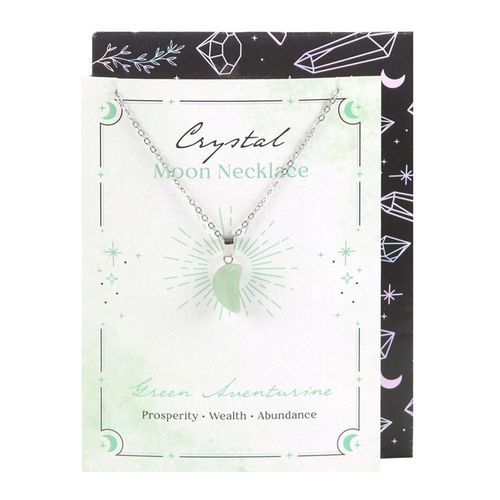 Send a little crystal magic someone's way with this greeting card featuring an aventurine crystal moon necklace to attract prosperity, wealth and abundance.