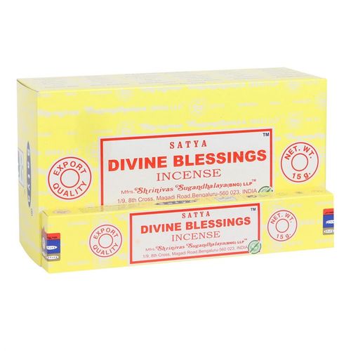 This set includes 12 inner bundles of Satya Divine Blessings incense sticks, crafted by skilled Indian artisans with premium, natural ingredients. Each bundle holds 10 to 12 vegan-friendly sticks, perfect for invoking sacred energies and enhancing your mystical rituals.