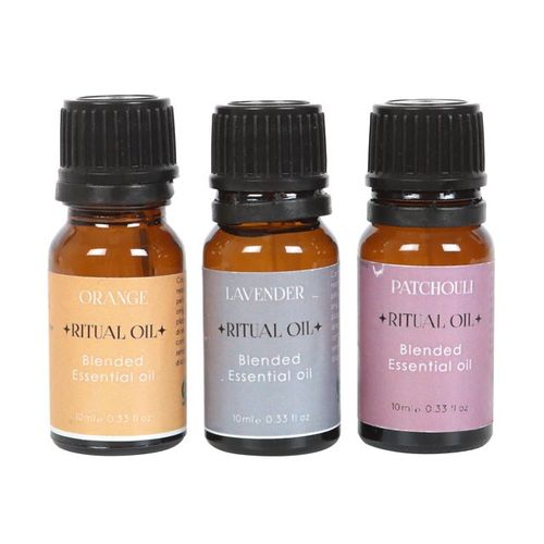 Create an atmosphere of relaxation, calmness, and blissful serenity with this Set of 3 Stress Less Ritual Blended Essential Oils. Crafted with a natural and harmonious blend of Orange, Lavender and Patchouli, these essential oils carry detoxifying properties and banishes negative energy.