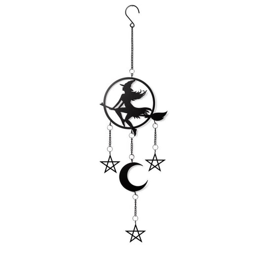 Witch Over the Moon Hanging Decoration | Alchemy England Gothic Decor

Summon the deep tidal magic within with this enchanting hanging decoration from Alchemy England. A bold witch soars across a crescent moon, surrounded by protective pentagrams—radiating witchy power and gothic charm. Perfect for those who honor their dark elegance and mystical soul.