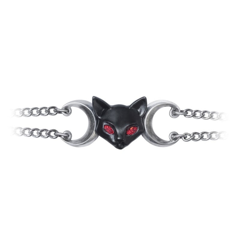 A stunning bracelet for day to night wear. A triple goddess shrine to the Egyptian warrior cat and protectress, bringer of joy and goddess of sexuality.